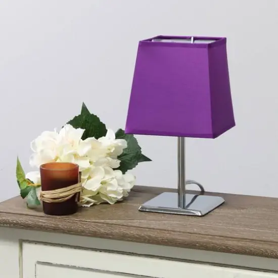 Simple Designs™ 9.5" Mini Chrome Table Lamp with Squared Empire Shade Purple {6}