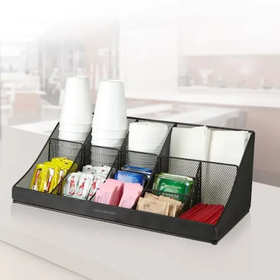 Mind Reader Black 11 Compartment Breakroom Coffee and Condiment Organizer {3}