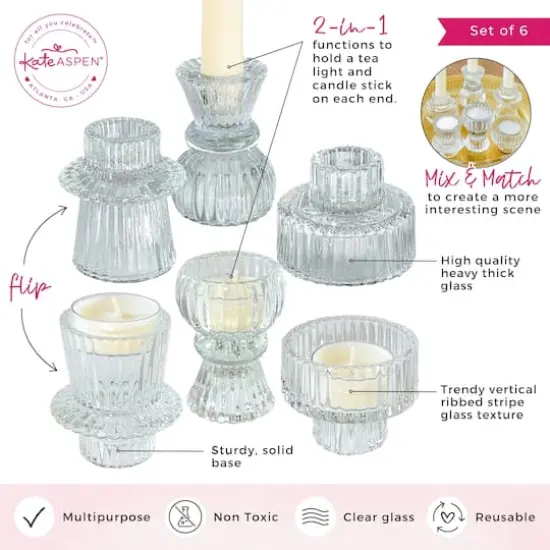 Kate Aspen&reg; Assorted Vintage Ribbed Clear Glass Candlestick Candle Holder Set {7}