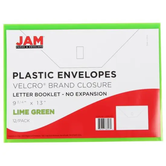 JAM Paper 9.75" x 13" Plastic Hook & Loop Closure Envelopes, 12ct. Lime Green {4}
