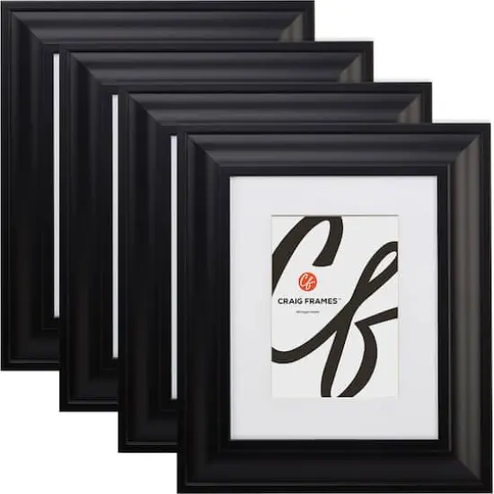 Craig Frames 4 Pack Upscale Satin Black Picture Frame with Mat {1}