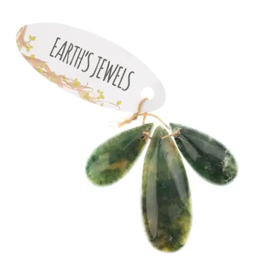 John Bead Earth&rsquo;s Jewels Natural Stone Teardrop Pendant Slices Moss Agate {1}
