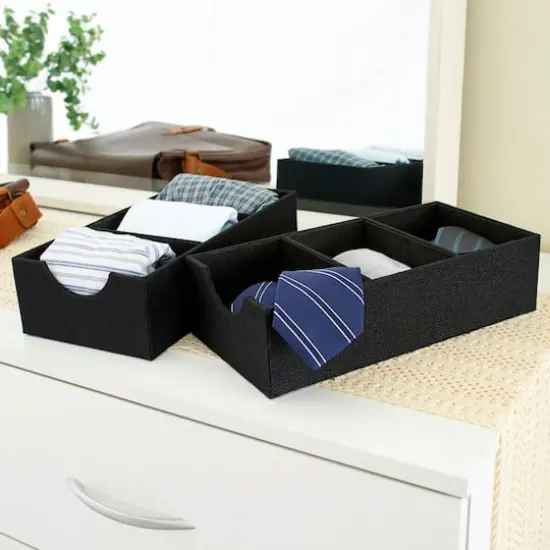 Household Essentials 3-Compartment Drawer Organizers, 2ct. Black {4}