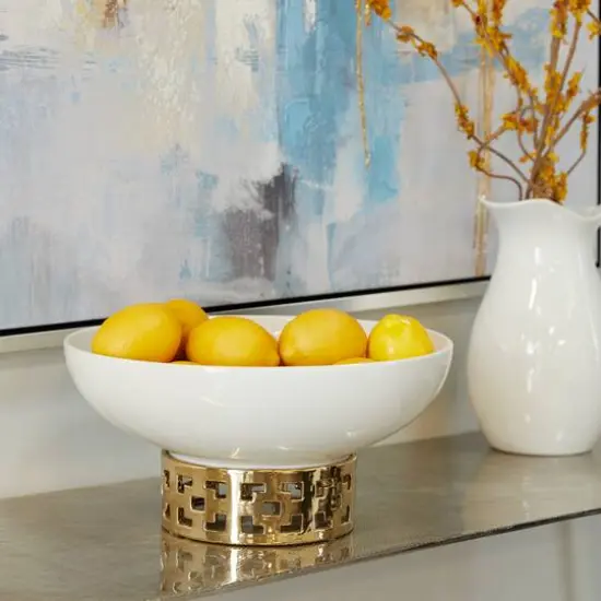 White Stoneware Glam Decorative Bowl, 7" x 11" x 11" {7}