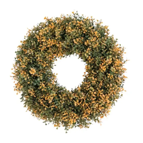 18in. Pre-Lit Autumn Boxwood Artificial Fall Wreath with 25 Warm White LED Lights {4}