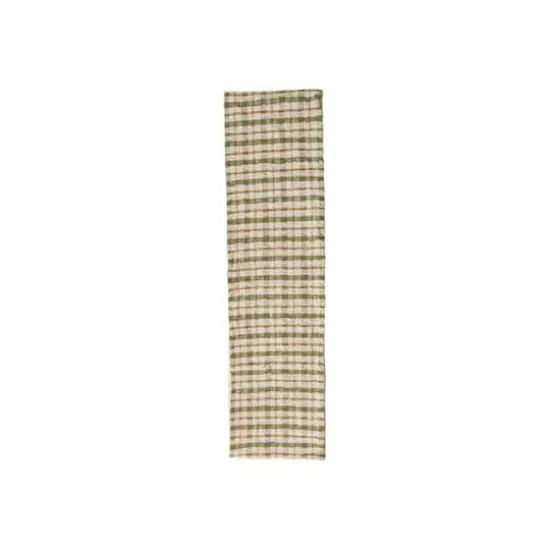 Hello Honey 108" x 14" Cream, Green & Yellow Plaid Woven Cotton Table Runner {1}