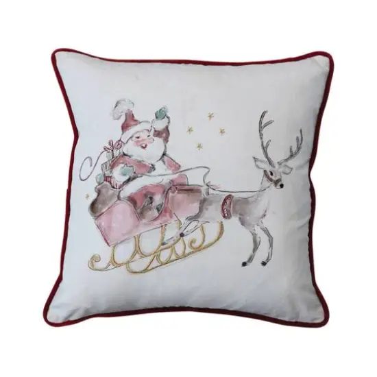 Hello Honey&reg; Multicolor Square Cotton Printed Pillow with Santa in Sleigh {1}