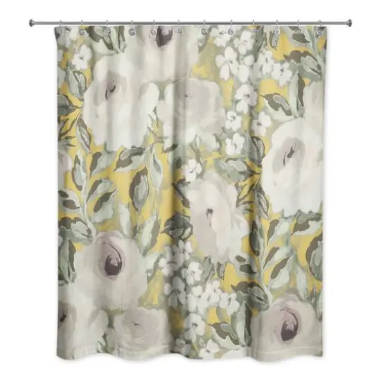 Yellow Floral 71" x 74" Shower Curtain {1}