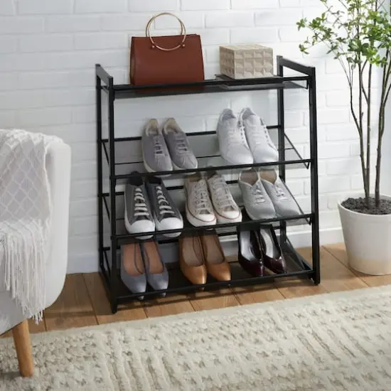 Organize It All Black 30" Wide 4 Tier Adjustable Mesh Shoe Rack {5}