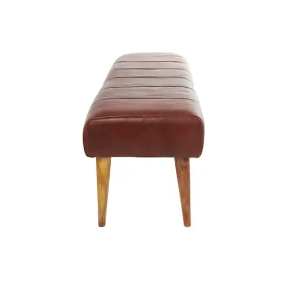 4ft. Brown Leather Upholstered Bench {4}