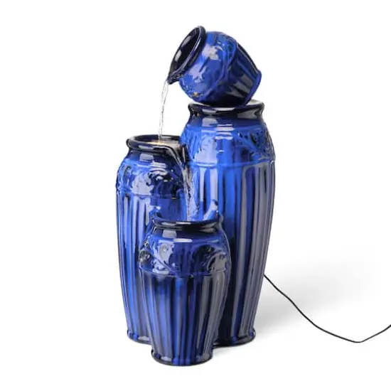 Glitzhome&reg; 27" 4-Tier LED Ceramic Fountain Cobalt Blue {1}