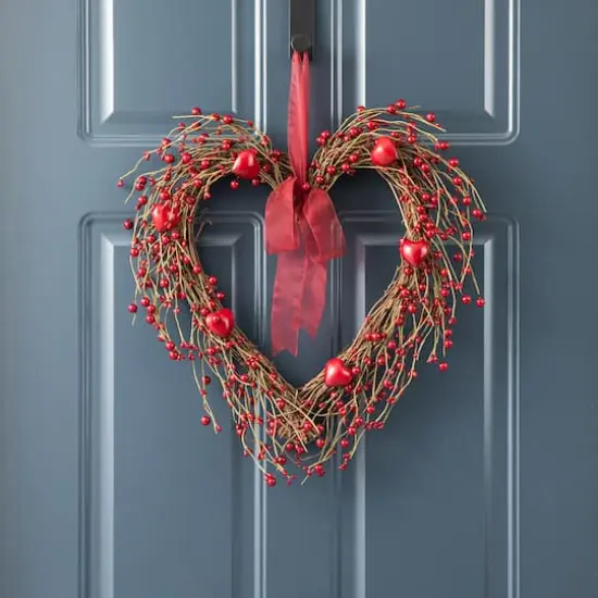 Glitzhome&reg; 17" Valentine's Berry Heart Wreath {5}