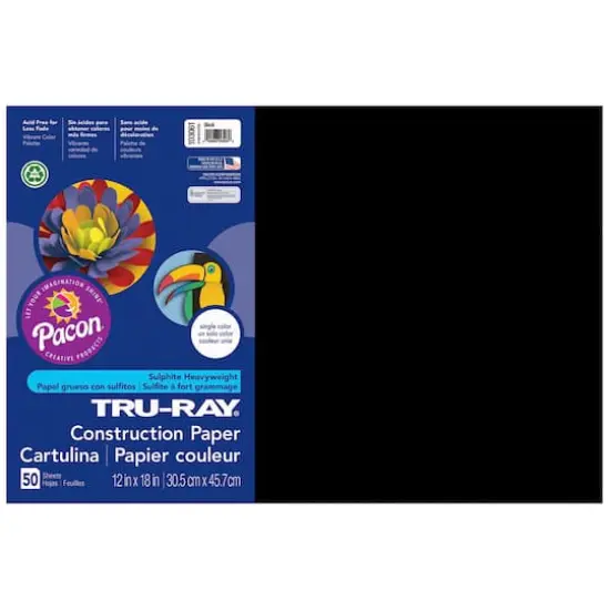 Tru-Ray&reg; Construction Paper, 12" x 18", 5ct. Black {1}