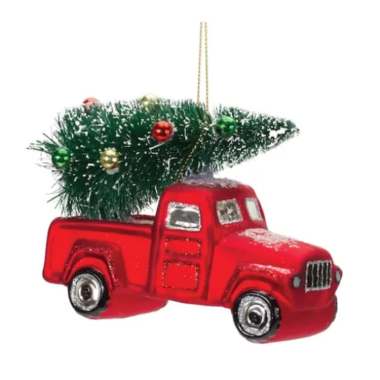 6ct. 4.25" Glittered Glass Pickup Truck Ornament Set {1}