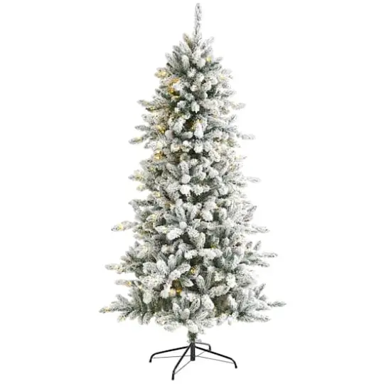 6.5ft. Pre-Lit Flocked Livingston Fir Pinecones Artificial Christmas Tree with Clear Warm LED Lights {1}