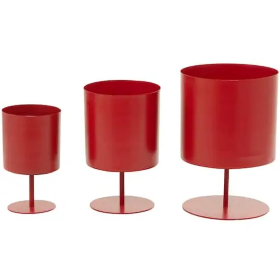 Red Metal Planter with Pedestal Base Set {5}