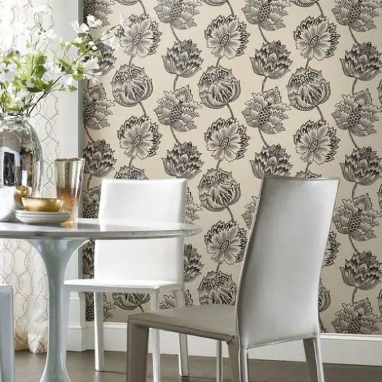 RoomMates Batik Jacobean Peel & Stick Wallpaper Taupe and Black {7}
