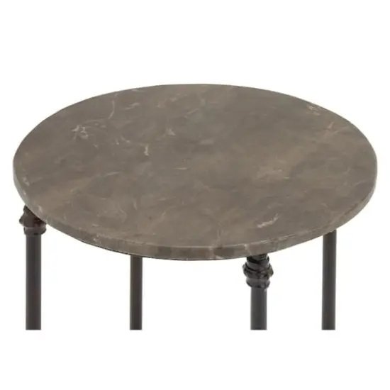 2ft. Black Iron & Brown Marble Traditional Accent Table {3}
