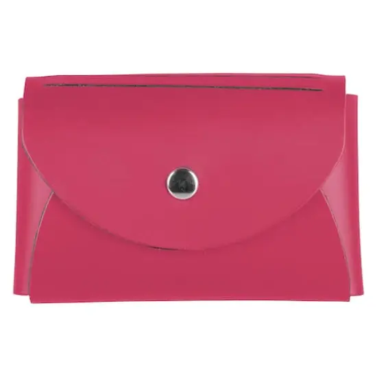 JAM Paper Italian Leather Business Card Holder Case with Round Flap Fuchsia Pink {1}