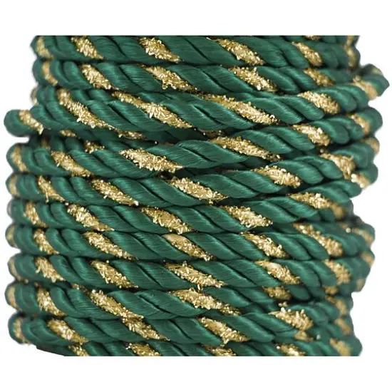 JAM Paper 3/8" x 15yd. Green with Gold Decorative Rope Ribbon {3}