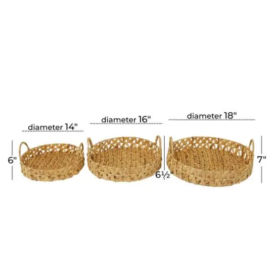 Brown Seagrass Coastal Tray, Set of 3" 19", 16", 14" {6}