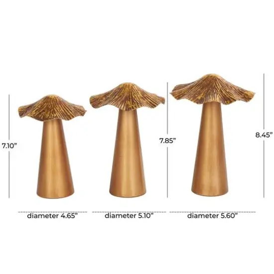 Bronze Metal Textured Mushroom Sculpture Set {8}