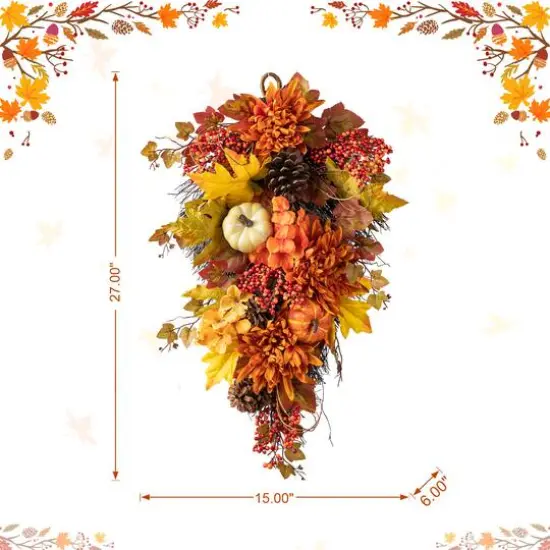 Glitzhome&reg; 27" Fall Dahlia, Pumpkin, Leaf & Berry Swag {9}