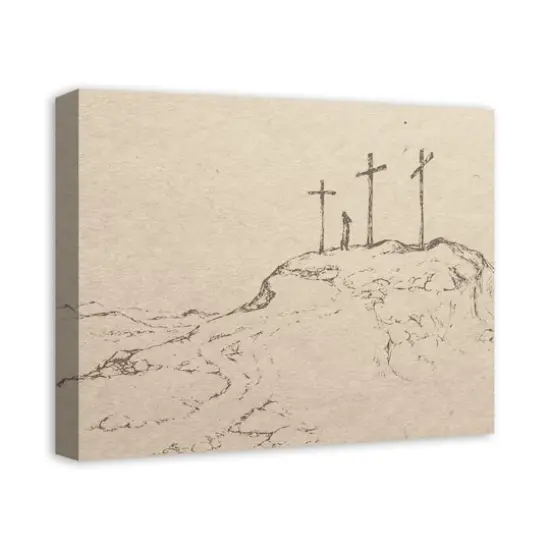 Crosses On Hill Sketch 2 16" x 20" Canvas Wall Art {3}