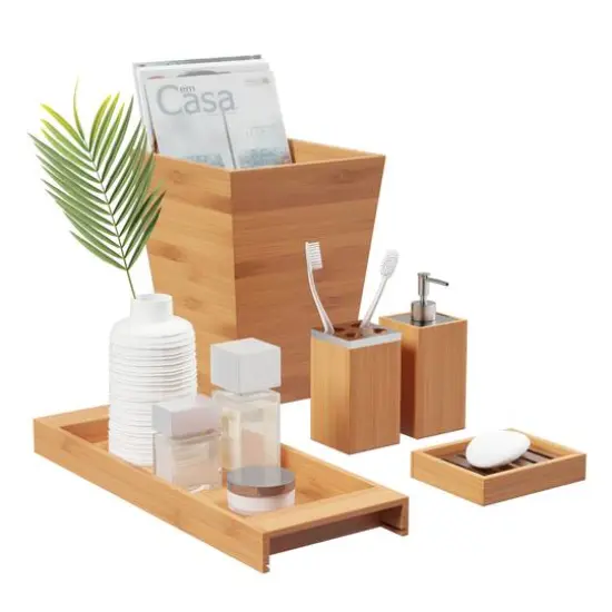 Hastings Home Bamboo Bathroom Accessories Set {2}