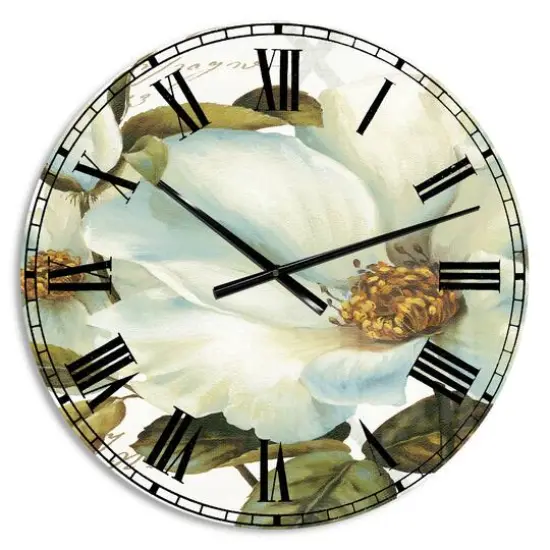 Designart White Blossoming Flower Close-Up Traditional Wall Clock {1}