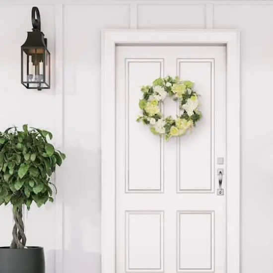 24" White Spring Hydrangea & Rose Wreath {4}
