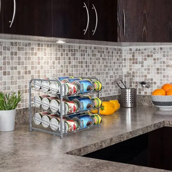 3-Tier Stackable Can Rack Organizer Silver {7}