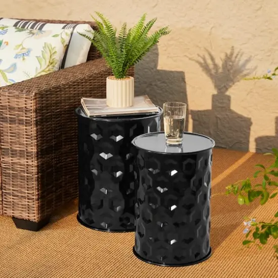 Glitzhome&reg; Multifunctional Embossed Honeycomb Texture Metal Garden Stool Set Black {3}