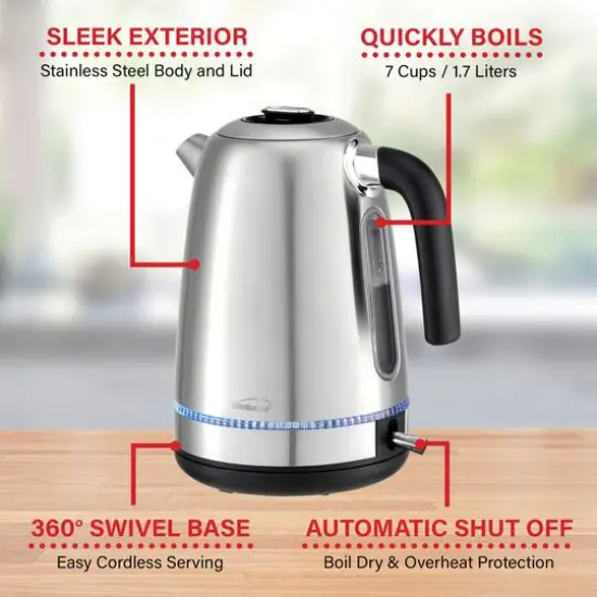 Brentwood 1.7L 1,500 Watt Cordless Electric Stainless Steel Kettle {6}