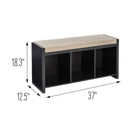 Honey Can Do Black 3-Cube Storage Bench with Cushion and Cubby Holes {8}