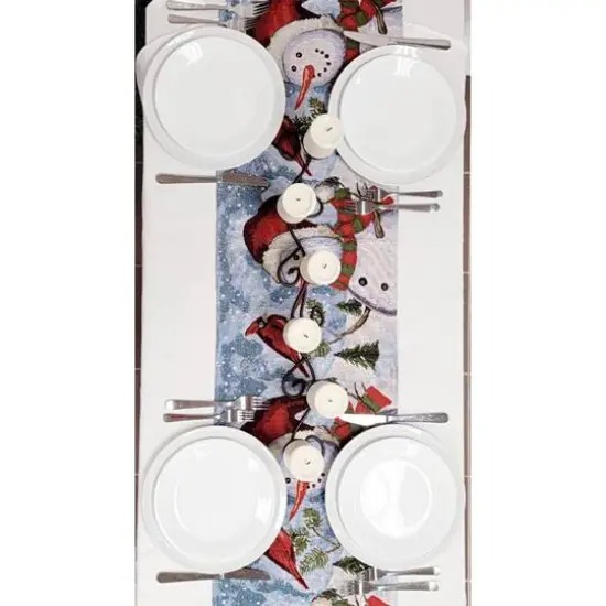Wizardi 13.75" x 67" Joyful Snowmen Christmas Table Runner {6}