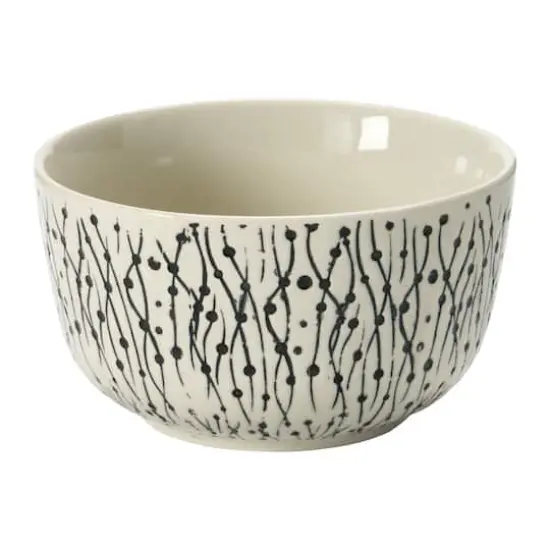 Hello Honey&reg; 4.5" Black & Cream Hand-Stamped Stoneware Bowl with Embossed Pattern, 4ct. {1}