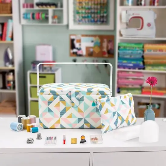 SINGER&reg; Large Abstract Geo Print Sewing Basket with Matching Pouch Sew Kit {4}