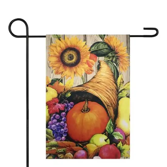 Small Cornucopia & Flowers Autumn Harvest Garden Flag {3}