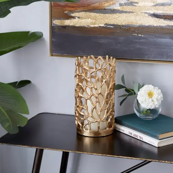 Gold Aluminum Coastal Candle Holder, 10" x 5" x 5" {6}