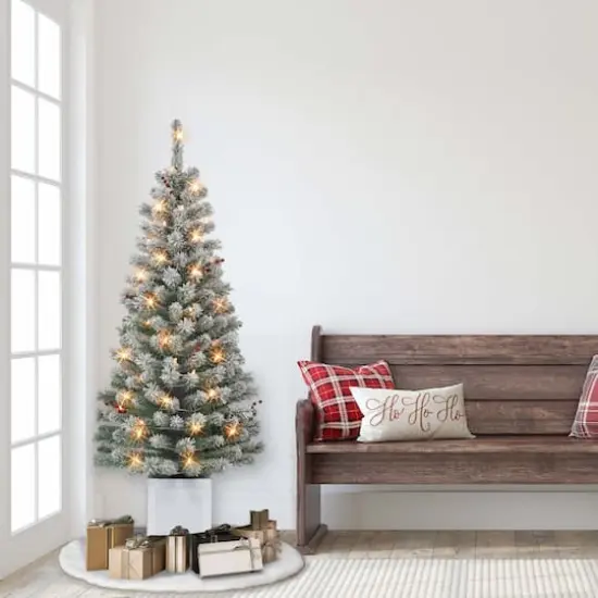 2 Pack 5ft. Pre-Lit Western Spruce Artificial Christmas Tree in Pot, Clear Incandescent Lights {4}