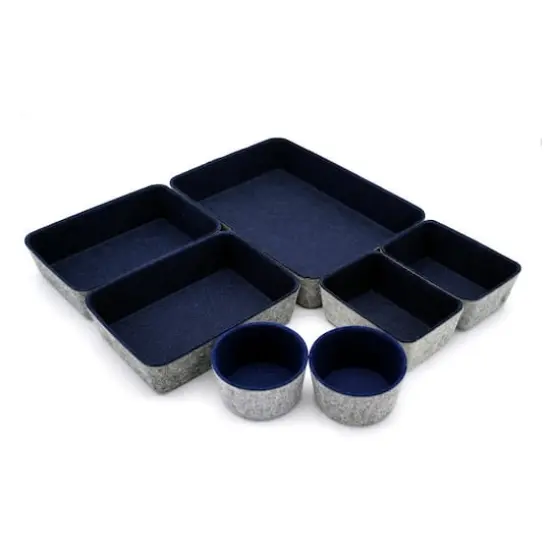 Welaxy 7 Piece Felt Round Cups & Trays Drawer Organizer Set Navy {7}