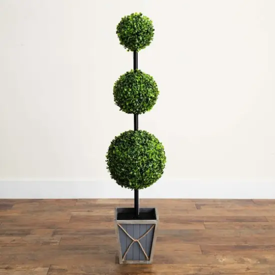 4ft. LED UV Resistant Triple Ball Boxwood Topiary in Decorative Planter {3}