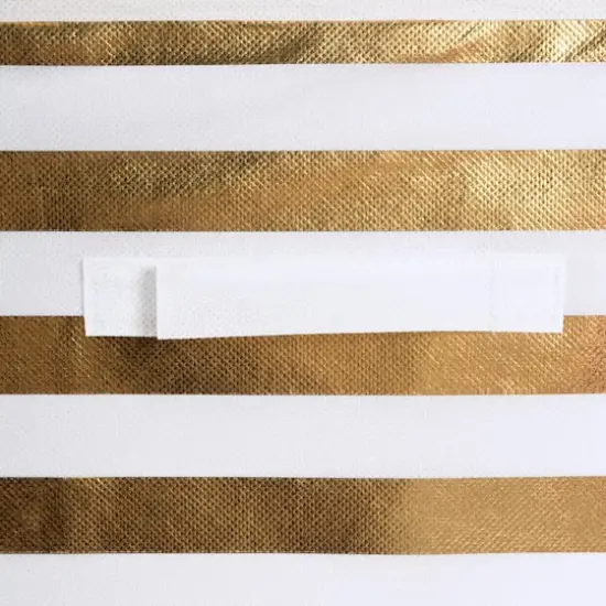 DII&reg; 11" Nonwoven Polyester White & Gold Stripes Storage Cube, 2ct. {6}