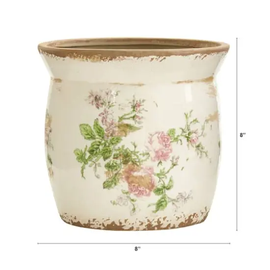 8" Tuscan Ceramic Floral Print Planter {3}