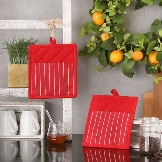 DII&reg; Chef Stripe Potholders, 2ct. Tango Red {7}