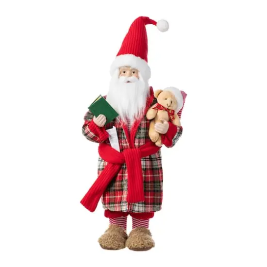 Glitzhome&reg; 18"H Faux Fur Christmas Bathrobe Santa Figurine with Porcelain Face {1}