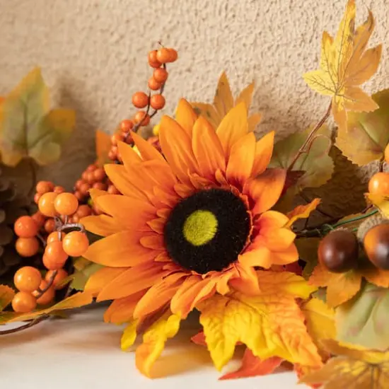 Glitzhome&reg; 6ft. Fall Sunflower, Maple Leaf & Berry Garland {4}