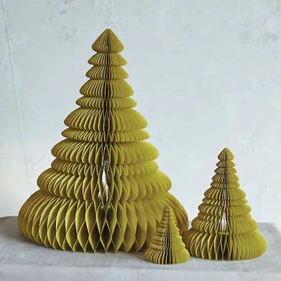 Hello Honey&reg; Chartreuse Glitter Handmade Recycled Paper Folding Honeycomb Trees Set {3}