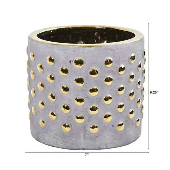 6" Regal Stone Hobnail Planter with Gold Accents {4}